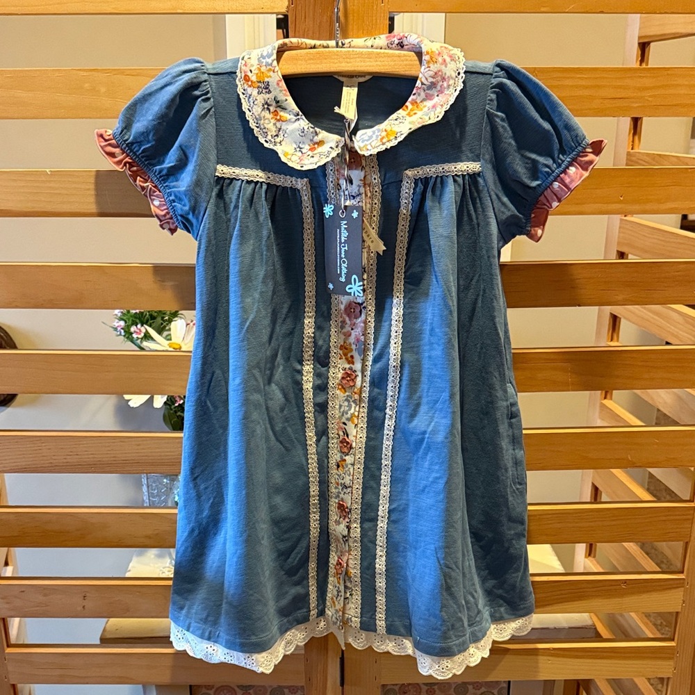 Matilda Jane Blue Floral Lace Trim Dress
